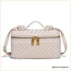 Leather Woven Satchel Crossbody Bag with Top Handle Adjustable Strap